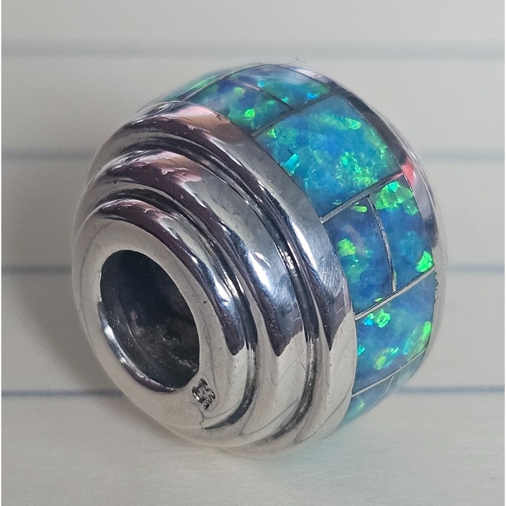 Solid 925 Silver Heavy 10+grams Lab Blue-Green Fire Opal Slide Charm Pendant
